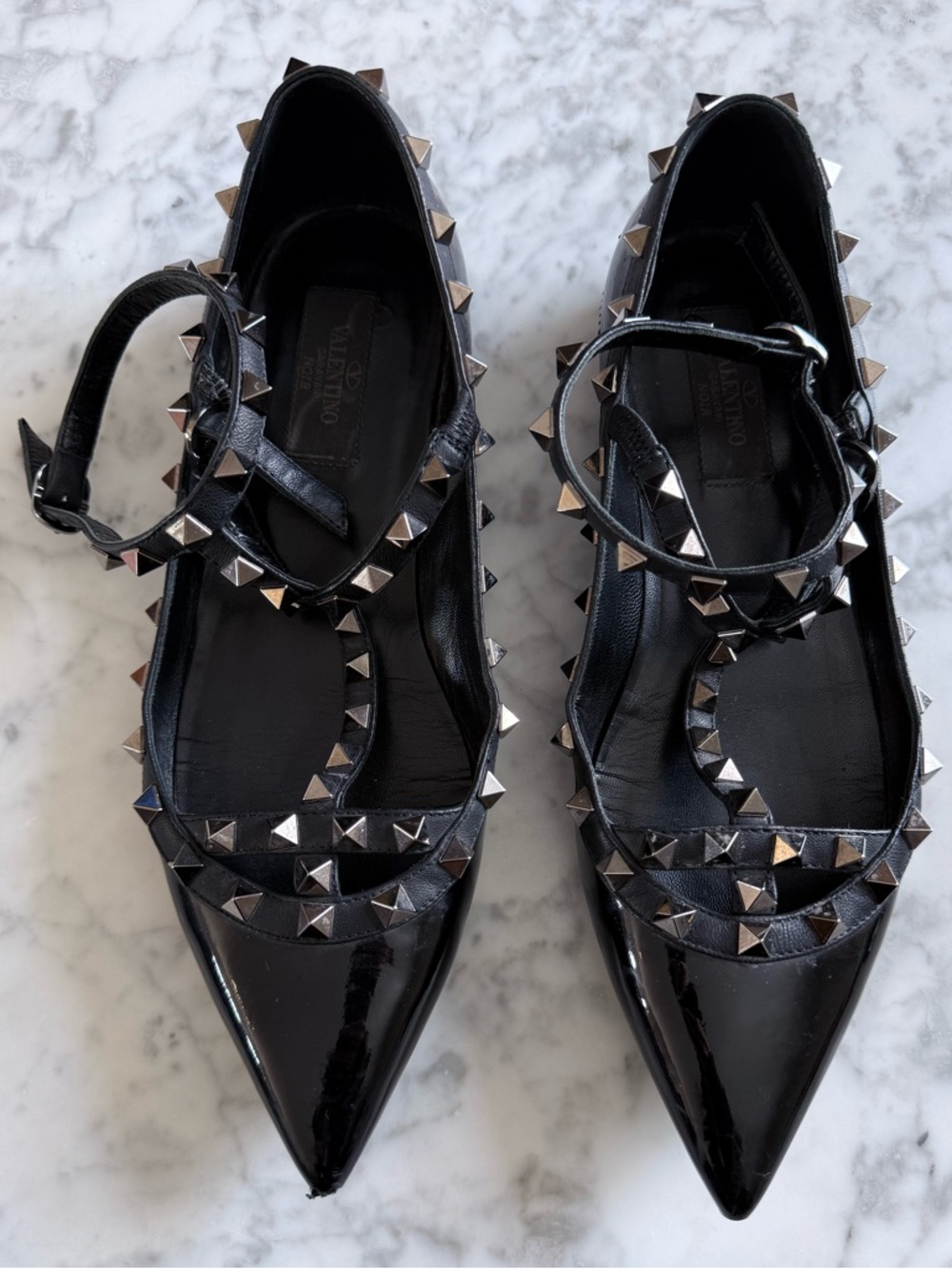 Valentino Garavani Rockstud Flats – Black Patent | Size 38